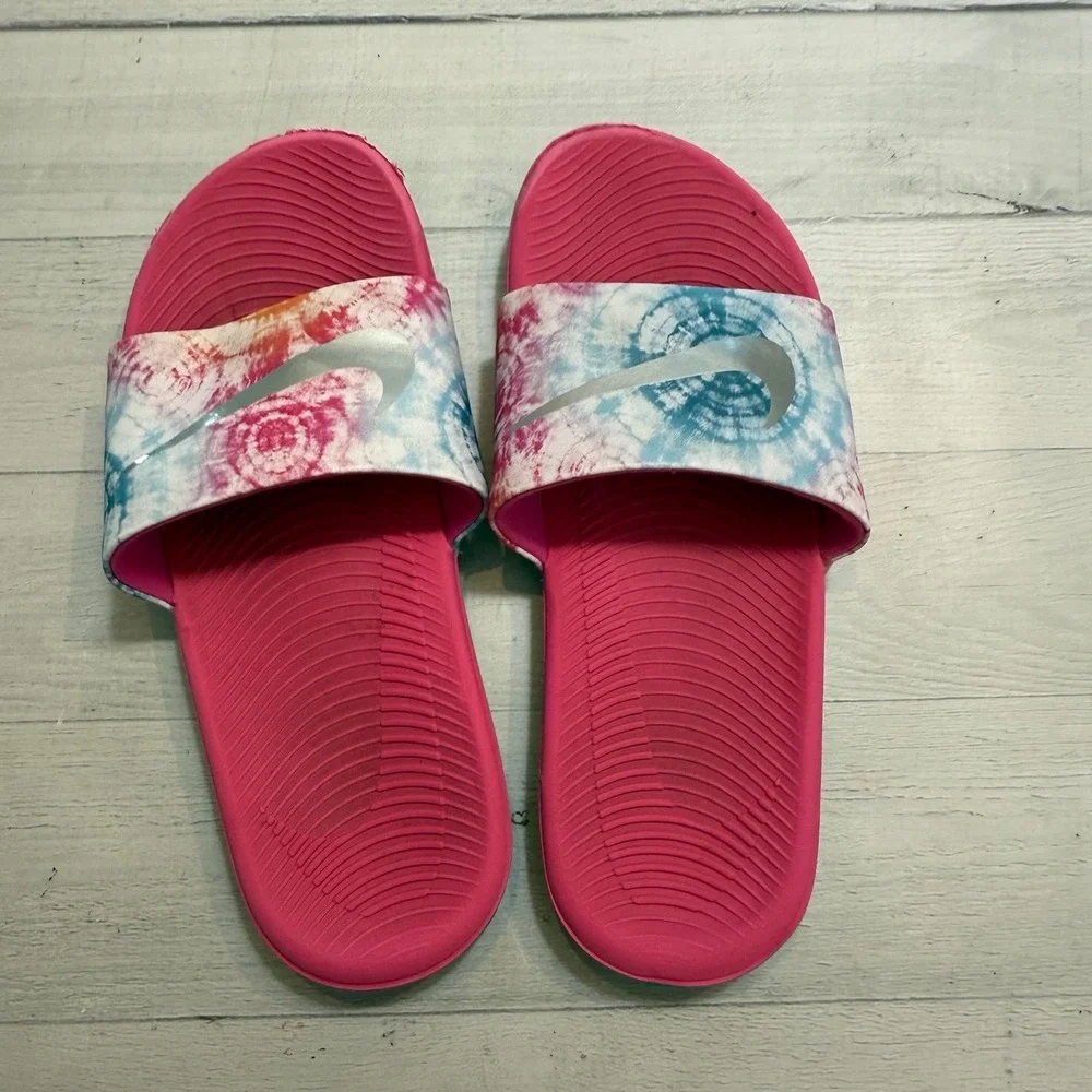 Nike girls pink tie dye slides sandals‎ big kids size 5